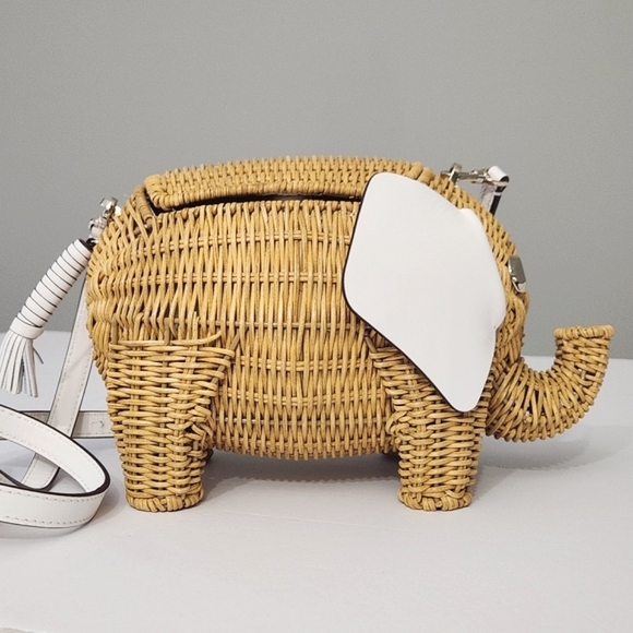NEW KATE SPADE NEW YORK TINY WICKER ELEPHANT CROSSBODY BAG OPTIC WHITE - Picture 7 of 14